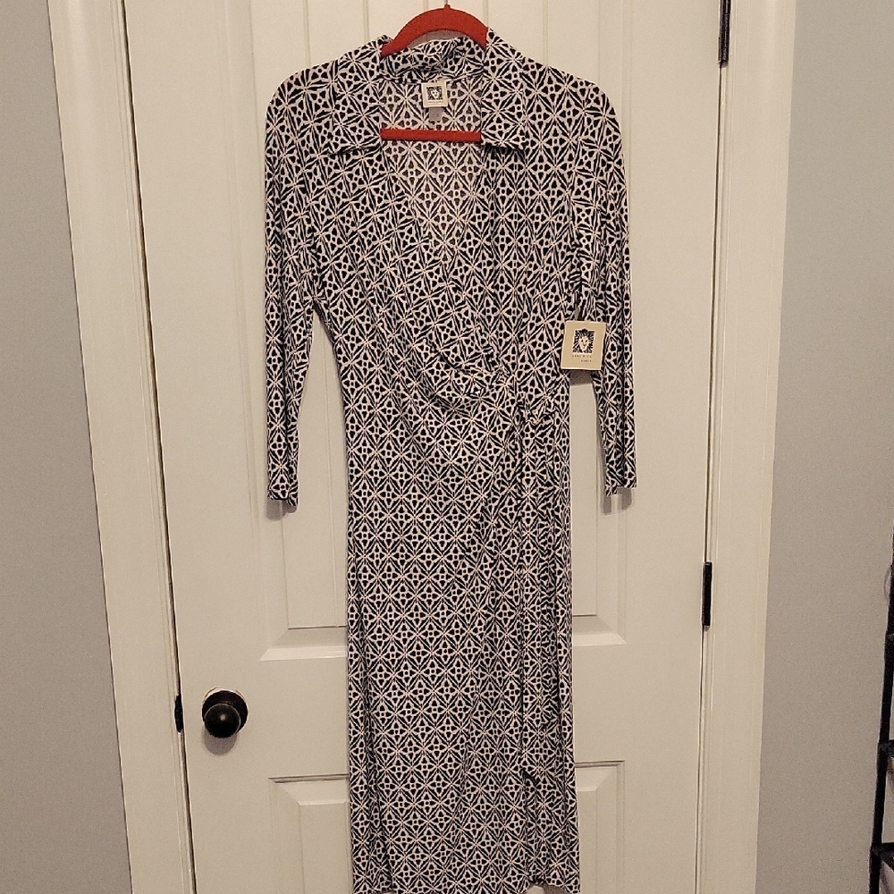 Anne Klein Black and White Wrap Sheath Dress